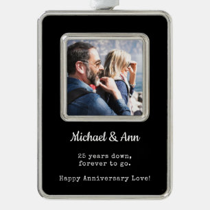 25th  Anniversary Photo Keepsake   Holiday Couple  Silver Plated Framed Ornament