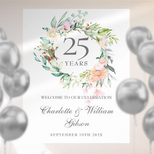 25th Anniversary Roses Floral Welcome Sign