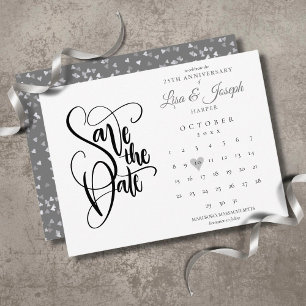 25th Anniversary Save the Date Calendar Love Heart Postcard