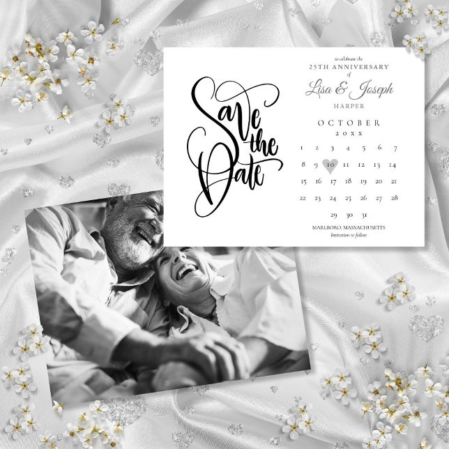 25th Anniversary Save the Date Calendar Photo Postcard (25th Anniversary Save the Date Calendar Photo Postcard)