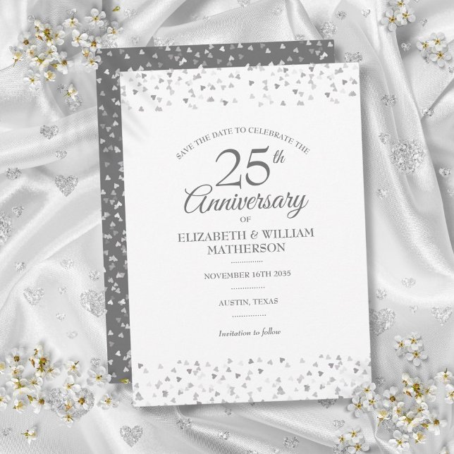 25th Anniversary Save the Date Silver Hearts Invitation (25th Anniversary Save the Date Silver Hearts Invitation)