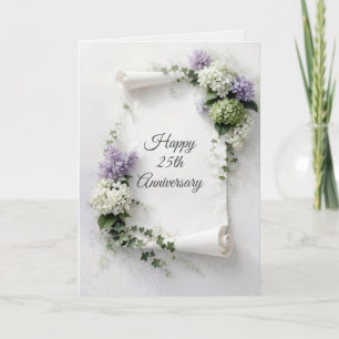 25th Anniversary Scroll Lilacs and Hydrangeas  Card