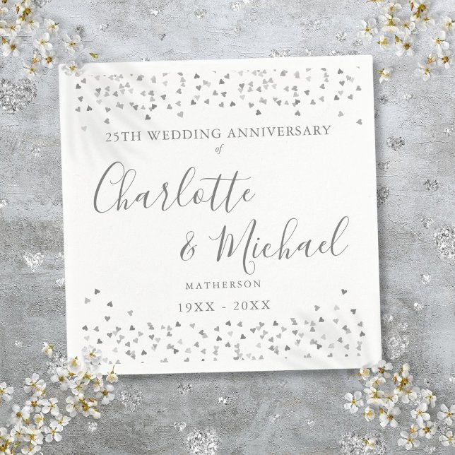 25th Anniversary Signature Silver Hearts Confetti Napkin (25th Anniversary Signature Silver Hearts Confetti Napkins)