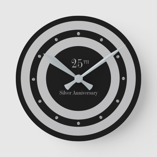 25th Anniversary Silver & Black Round Clock (Front)