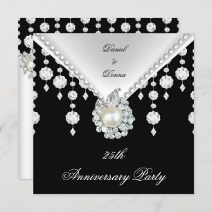 25th Anniversary Silver Black White Pearl 2 Invitation