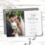 25th Anniversary Silver Confetti Wedding Photo Invitation<br><div class="desc">Personalise with your favourite wedding photo and special 25th-anniversary celebration details in chic silver typography. The reverse features silver love heart confetti. Designed by Thisisnotme©</div>