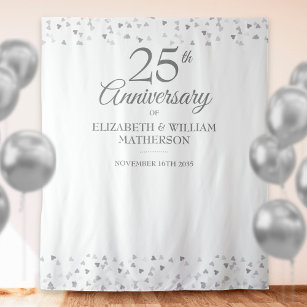 25th Anniversary Silver Heart Photo Booth Backdrop Tapestry