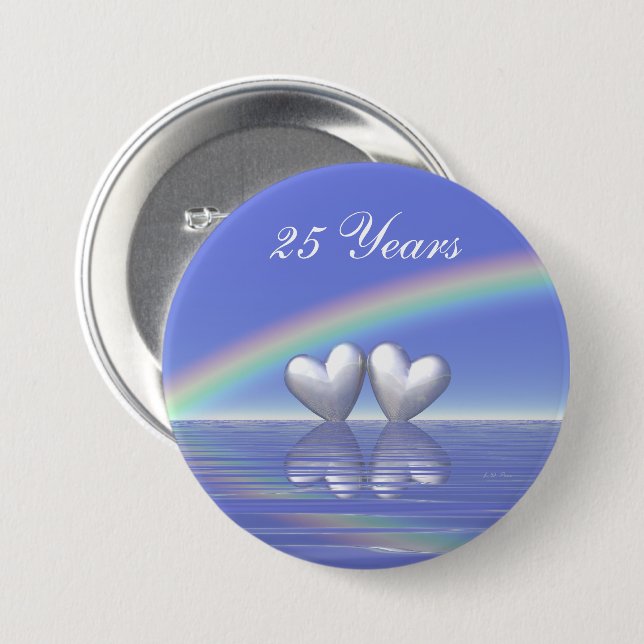 25th Anniversary Silver Hearts 7.5 Cm Round Badge (Front & Back)
