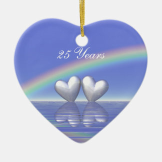 25th Anniversary Silver Hearts Ceramic Tree Decoration