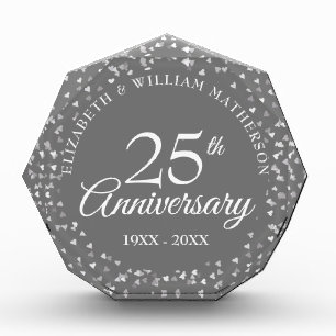 25th Anniversary Silver Hearts Confetti Photo Block