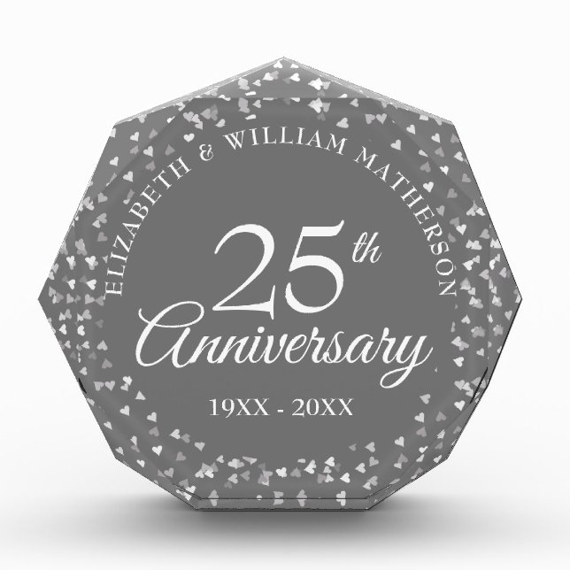 25th Anniversary Silver Hearts Confetti Photo Block (Front)
