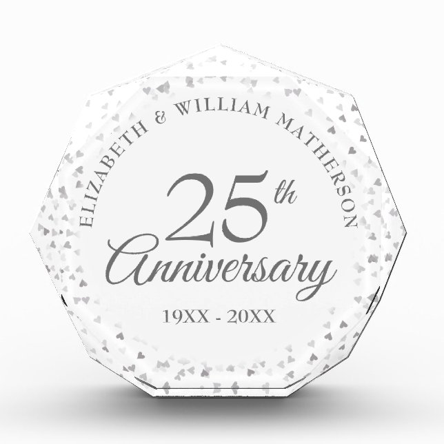 25th Anniversary Silver Hearts Confetti Photo Block (Front)