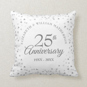 25th Anniversary Silver Hearts Cushion