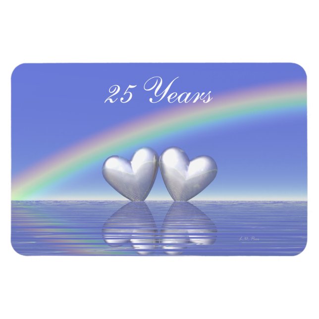 25th Anniversary Silver Hearts Magnet (Horizontal)