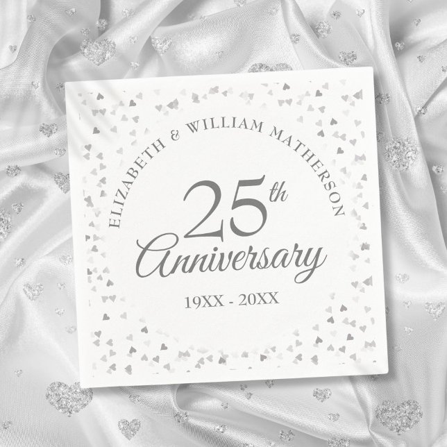 25th Anniversary Silver Hearts Napkin (25th Wedding Anniversary Silver Hearts Napkins)