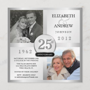 25th Anniversary Silver Invitations with 2 Photos