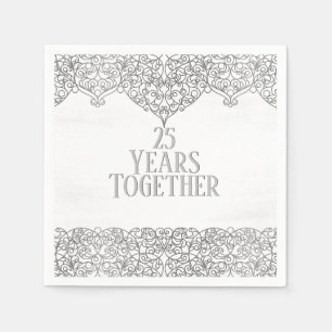 25th Anniversary Silver Lace On White Napkin