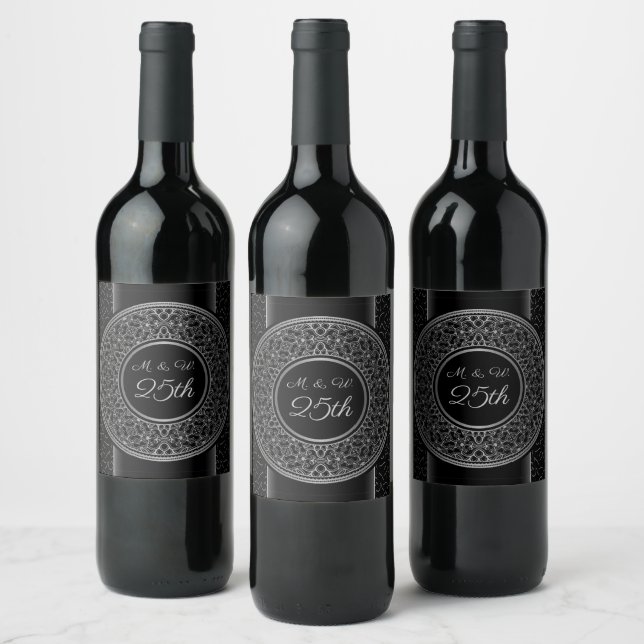 25th Anniversary Silver Medallion Monogrammed Wine Label (Bottles)
