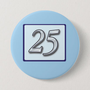 25th Anniversary Silver Number on Blue 7.5 Cm Round Badge