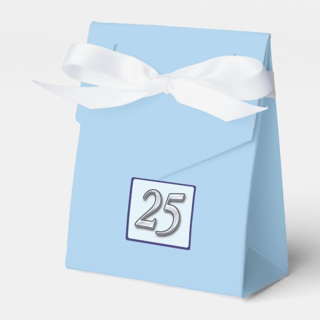 25th Anniversary Silver Number on Blue Favour Box (Front Side)