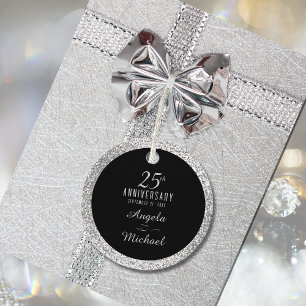 25th Anniversary Silver Sparkle Black Elegant Favour Tags