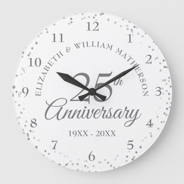 25th Anniversary Silver Stardust Large Clock (Front)