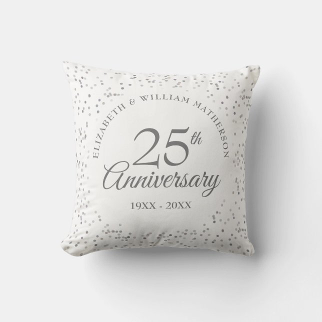 25th Anniversary Silver Wedding Photo Confetti Cushion (Front)