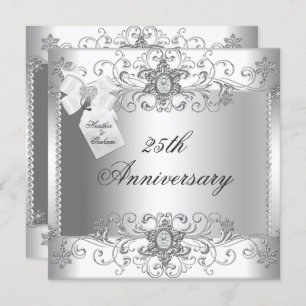 25th Anniversary Silver White Diamond Invitation