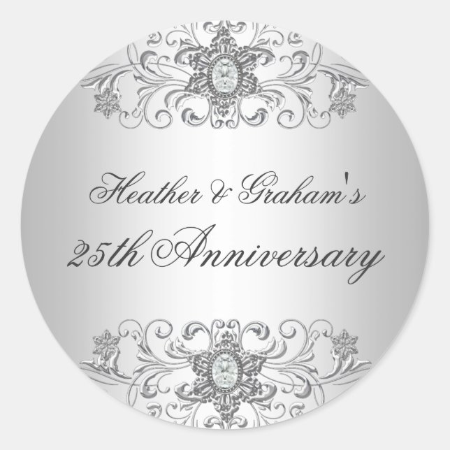 25th Anniversary Silver White Diamond Sticker (Front)