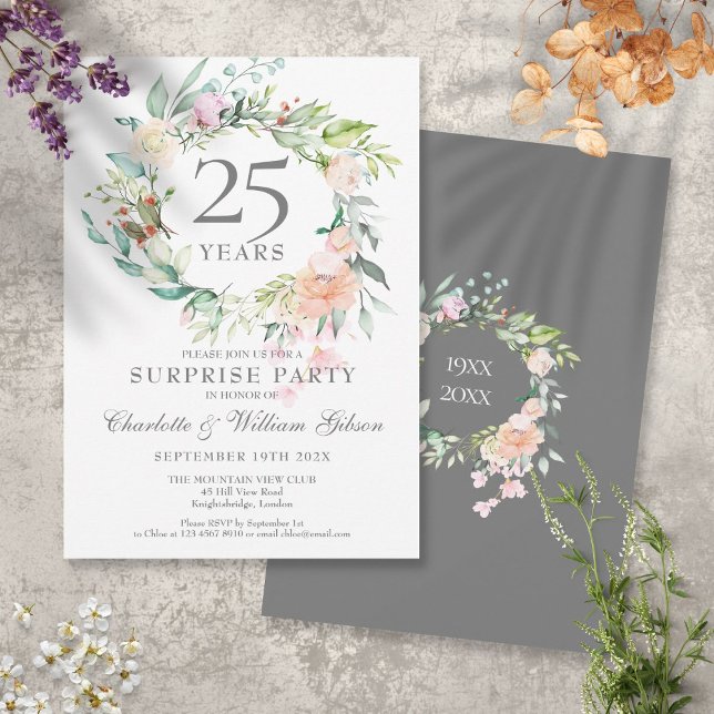25th Anniversary Surprise Party Roses Garland Invitation (Creator Uploaded)