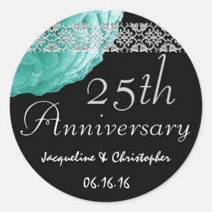 25th Anniversary TEAL SILVER BLACK Rose Sticker