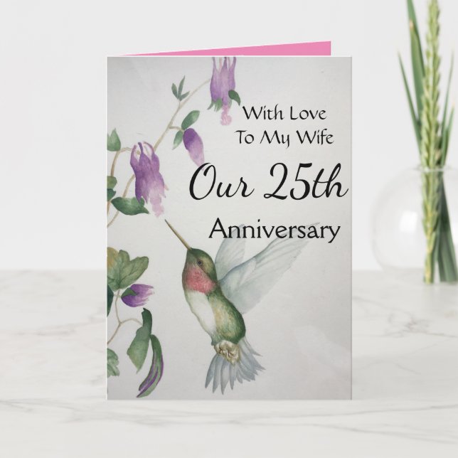 25th Anniversary To My Wife Pretty Hummingbird Card (Front)