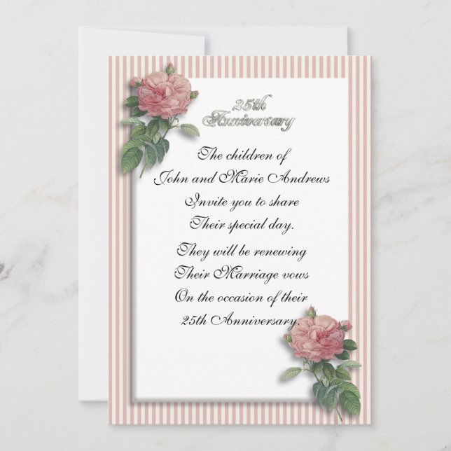 25th anniversary vintage roses invitation (Front)