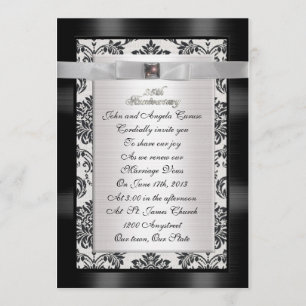 25th Anniversary vow renewal damask invitation