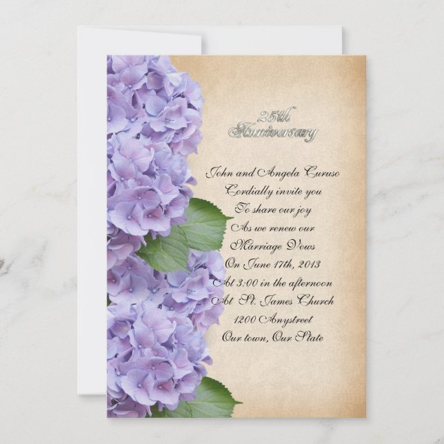 25th Anniversary vow renewal hydrangea floral Invitation (Front)
