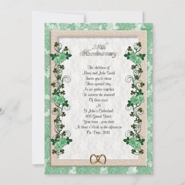 25th anniversary vow renewal Irish rose Invitation (Front)