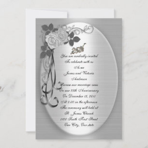 25th Anniversary Vow renewal white roses Invitation