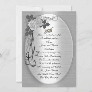 25th Anniversary Vow renewal white roses Invitation