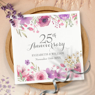 25th Anniversary Watercolour Roses Greenery Napkin