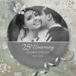 25th Anniversary Wedding Photo Chic Silver Paper Plate<br><div class="desc">Personalise with your favourite wedding photo and special 25 years silver wedding anniversary details in chic white typography on a silver background. Designed by Thisisnotme©</div>