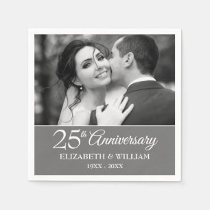 25th Anniversary Wedding Photo Elegant Silver Napkin