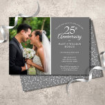 25th Anniversary Wedding Photo Silver Confetti Invitation<br><div class="desc">Personalize with your favourite wedding photo and your special 25th silver wedding anniversary celebration details in chic white typography on a silver background. The reverse features silver love hearts confetti. Designed by Thisisnotme©</div>