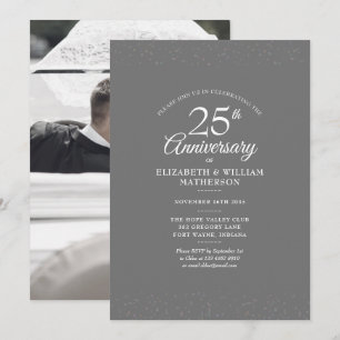 25th Anniversary Wedding Photo Silver Stardust Invitation