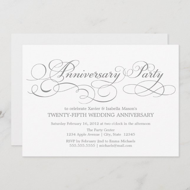 25th Anniversary | White/Silver Invitation (Front/Back)