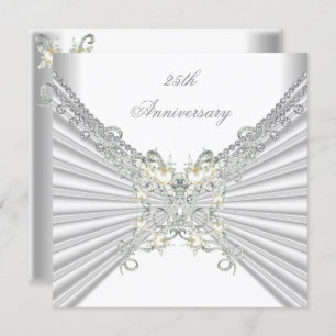 25th Anniversary White Silver Pearl Jewel 2 Invitation