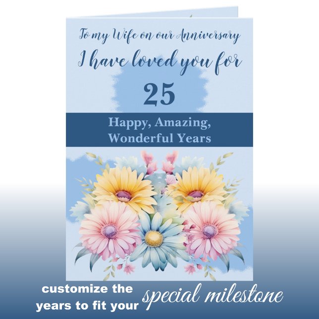 25th Anniversary wife gerbera floral blue Card (Creator Uploaded)