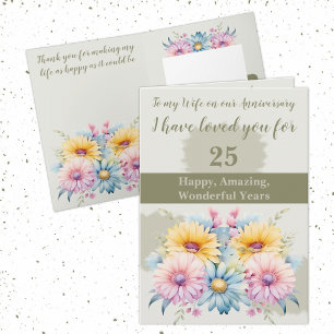 25th Anniversary wife gerbera floral green Card