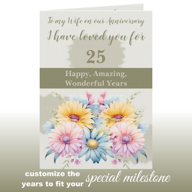 25th Anniversary wife gerbera floral green Card (Creator Uploaded)