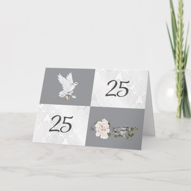 25th Anniversary With Dove and Rings Card (Front)