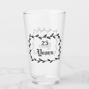 25th Anniversary With Leaves Glass